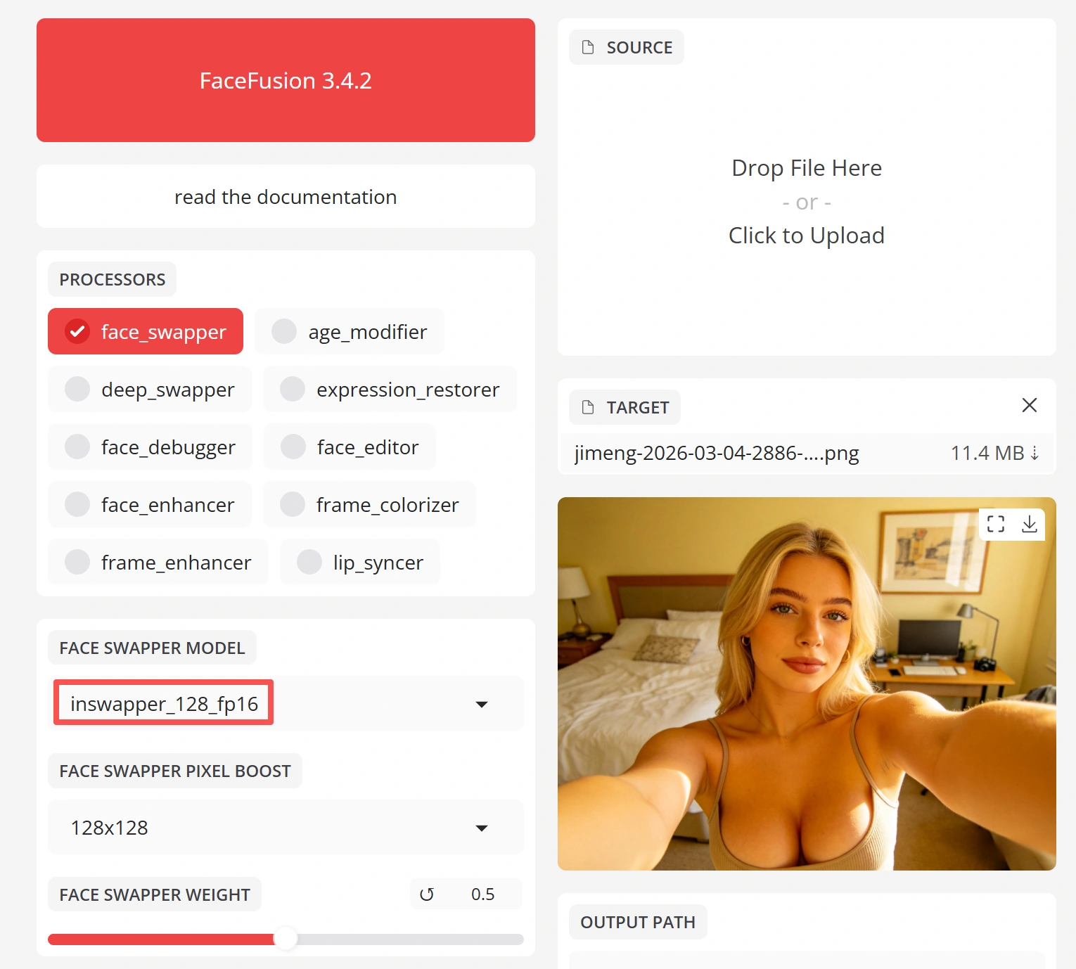 Default FaceFusion settings — before optimization