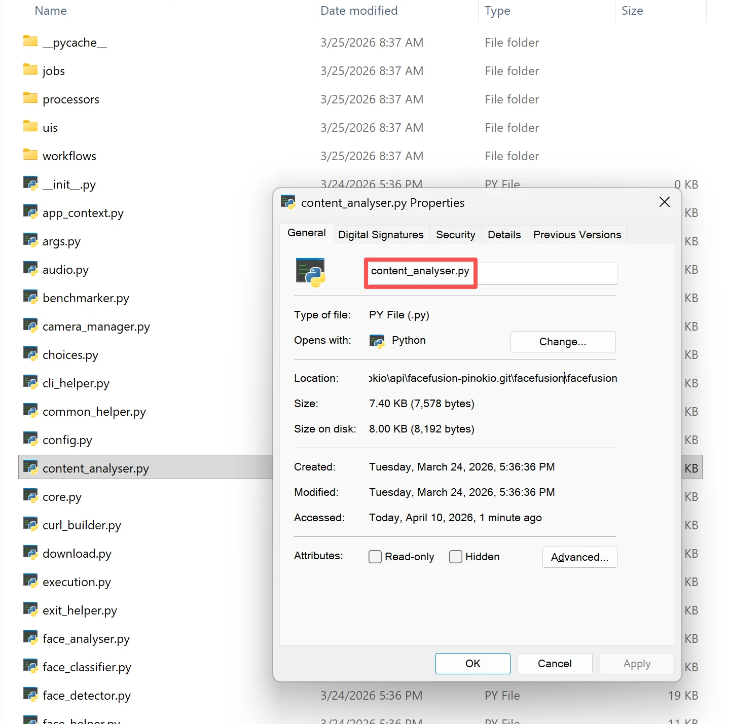 Illustration: FaceFusion core.py hash check